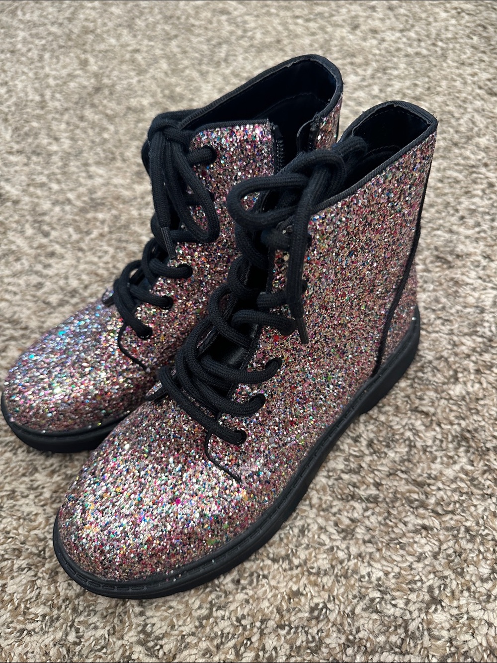 Kids Glitter Lace-Up Boots - Multicolor